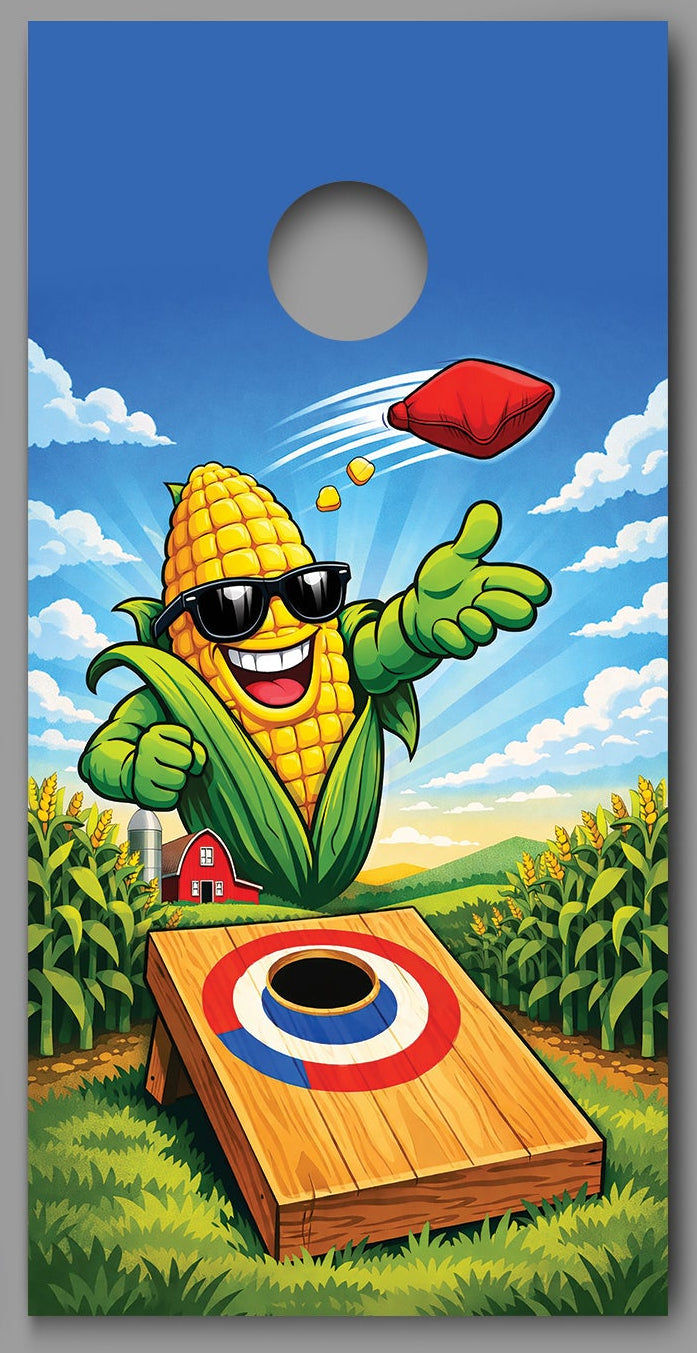 Cartoon Ear of Corn Playing Corn Hole Corn hole Decal Wraps