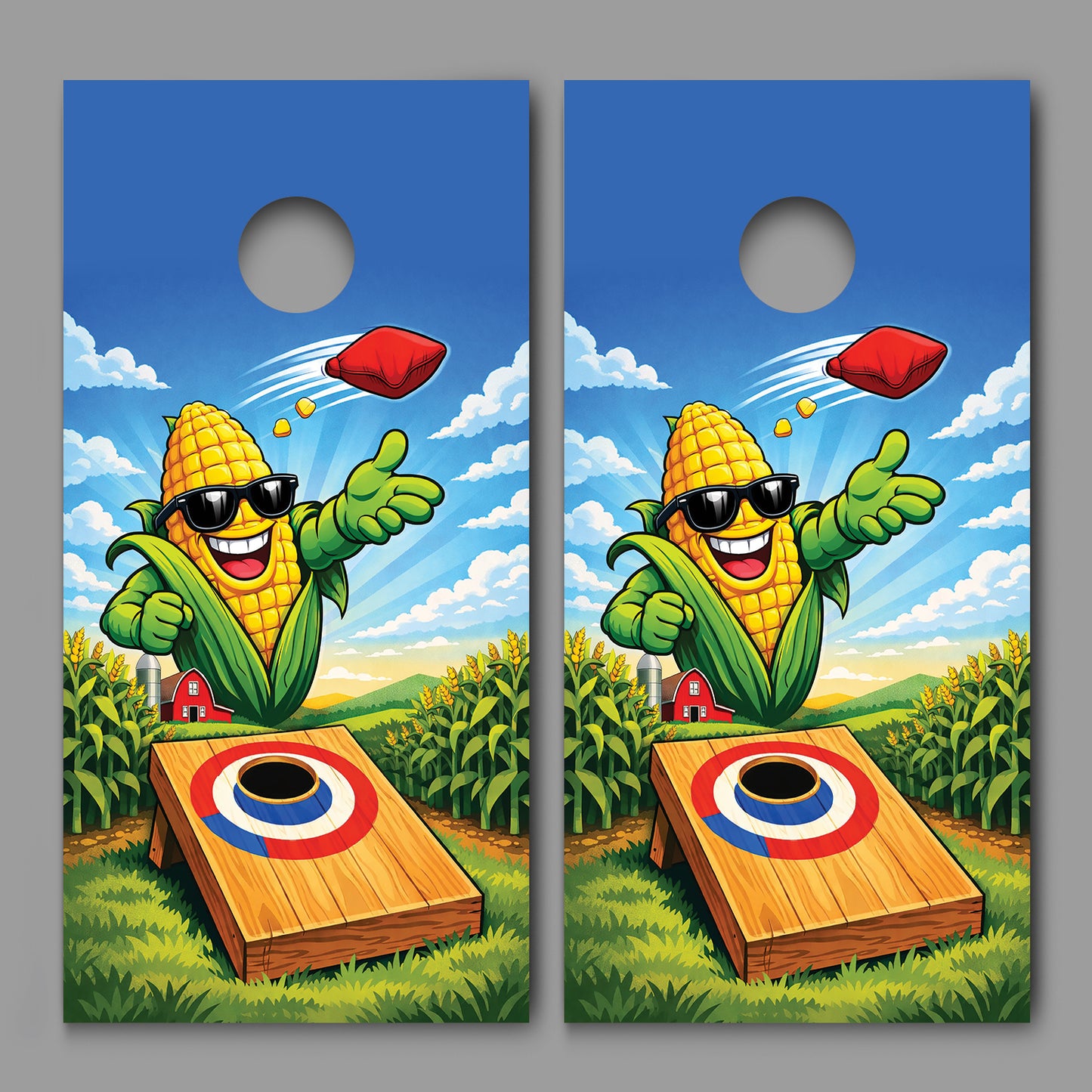 Cartoon Ear of Corn Playing Corn Hole Corn hole Decal Wraps