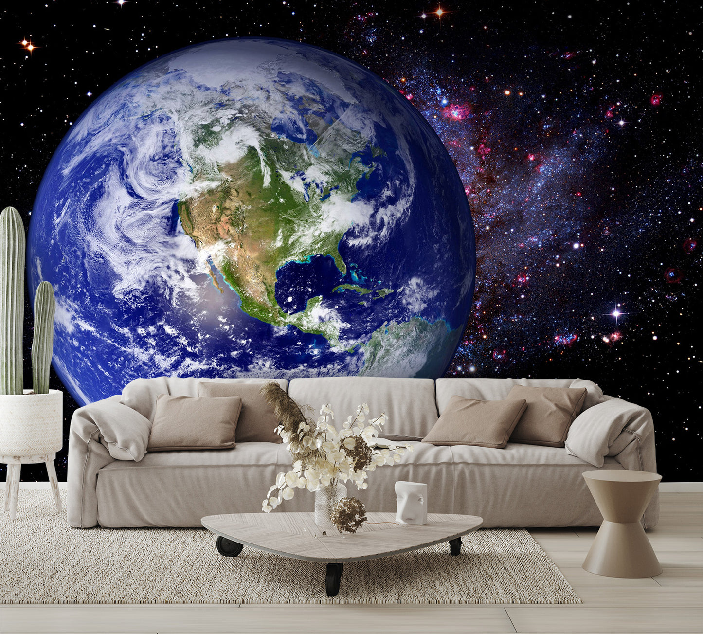 Earth Space Galaxy Wallpaper Mural Planet Large High Res living room