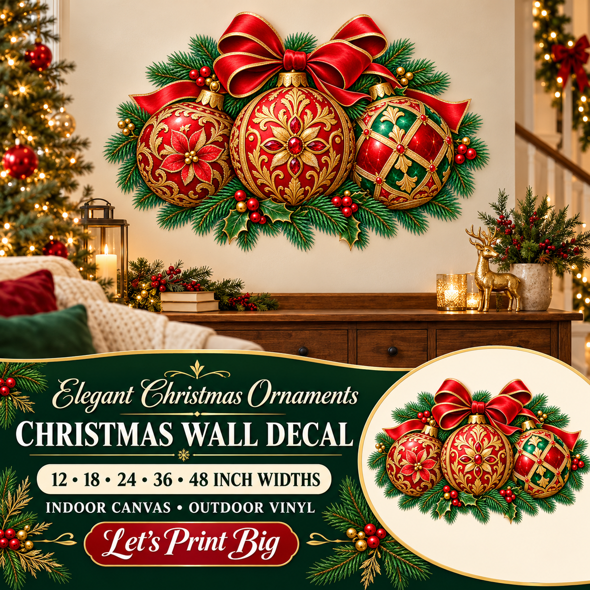 Elegant Christmas Ornaments summary – 12 to 48 inch widths