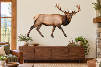 elk wildlife wall decal room mockup, illustrative size