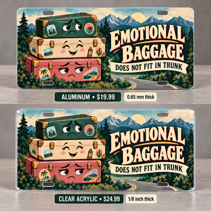 Emotional Baggage humorous license plate — 0.65 mm aluminum $19.99