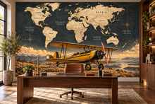 Golden Wings Labeled World Atlas — home office mockup