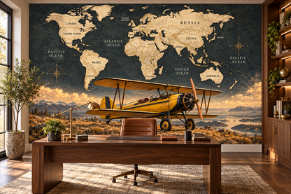 Golden Wings Labeled World Atlas — home office mockup