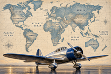 Sapphire Aviator Labeled World Atlas airplane mural with country and ocean names