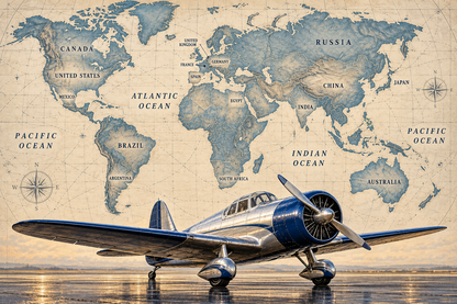 Sapphire Aviator Labeled World Atlas airplane mural with country and ocean names
