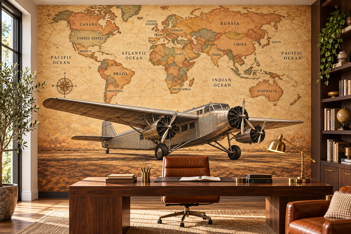 Silver Pioneer Tri-Motor — home office mockup