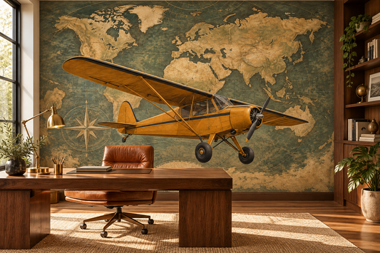 Golden Age Explorer World Map wall mural — home office mockup