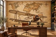 Antique Atlas Biplane wall mural — home office mockup