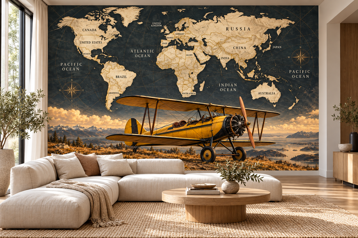 Golden Wings Labeled World Atlas — living room mockup
