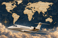 Jetsetter Global Routes airplane and labeled world map mural artwork