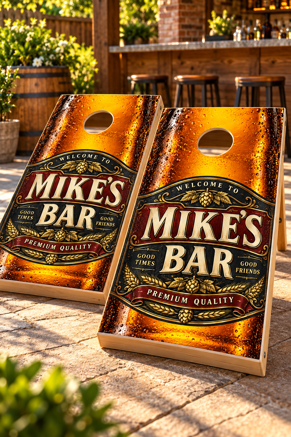 Two matching craft beer bar label wraps on boards; boards not included