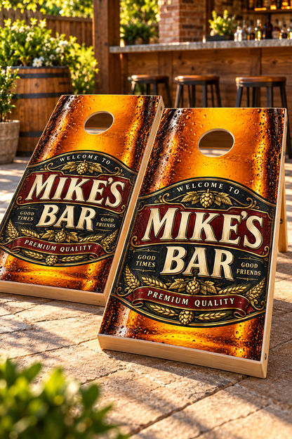 Two matching craft beer bar label wraps on boards; boards not included
