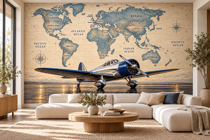 Sapphire Aviator Labeled World Atlas — living room mockup