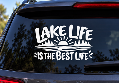 Lake Life Is the Best Life decal on a car window