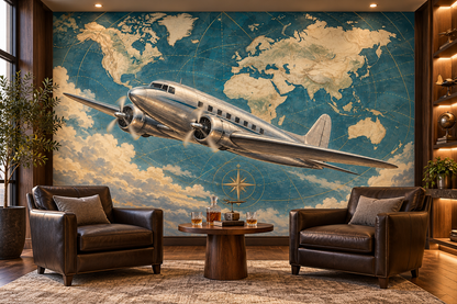 Silver Clipper Ocean Atlas wall mural — aviation lounge mockup