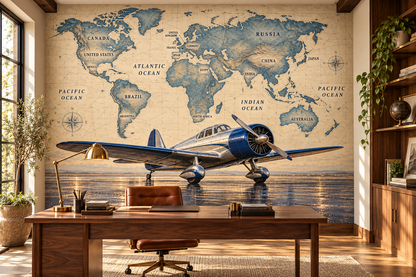 Sapphire Aviator Labeled World Atlas — home office mockup