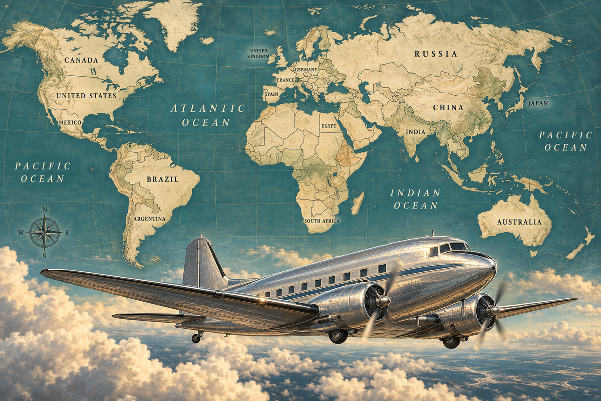 Atlantic Passage Labeled Map airplane mural with country and ocean names