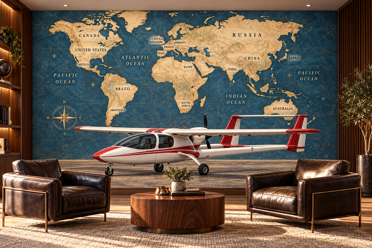 Twin Boom Horizon — aviation lounge mockup