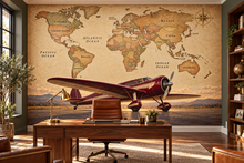Burgundy Explorer Labeled World Map — home office mockup