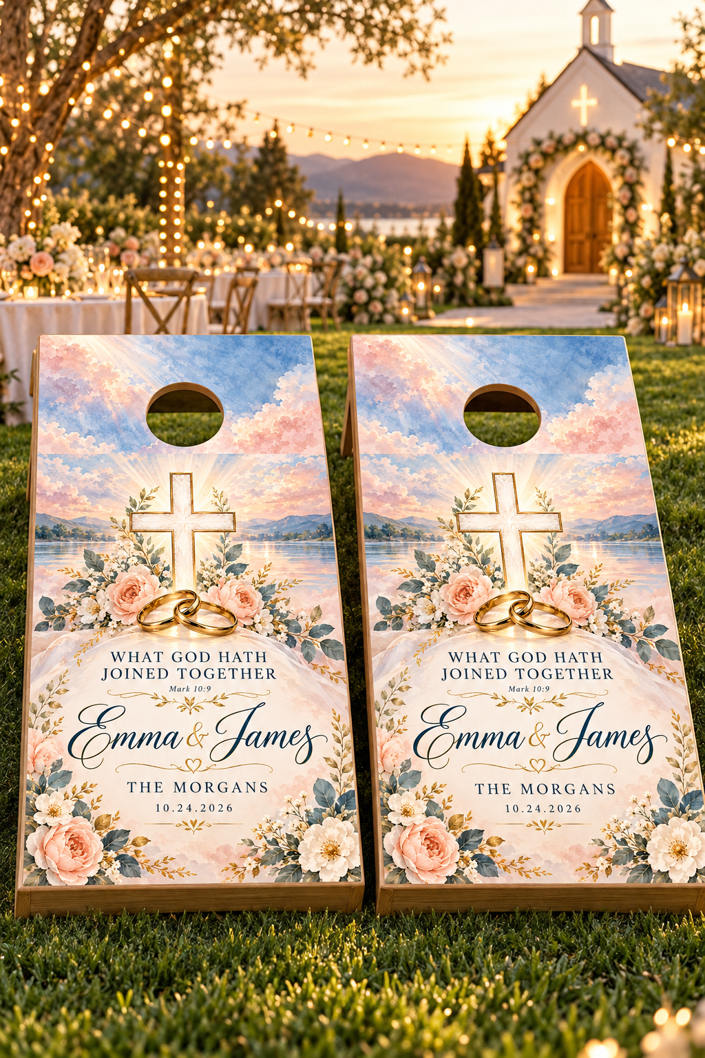 Two matching Joined Together by God wedding wraps on boards; boards not included