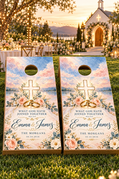 Two matching Joined Together by God wedding wraps on boards; boards not included