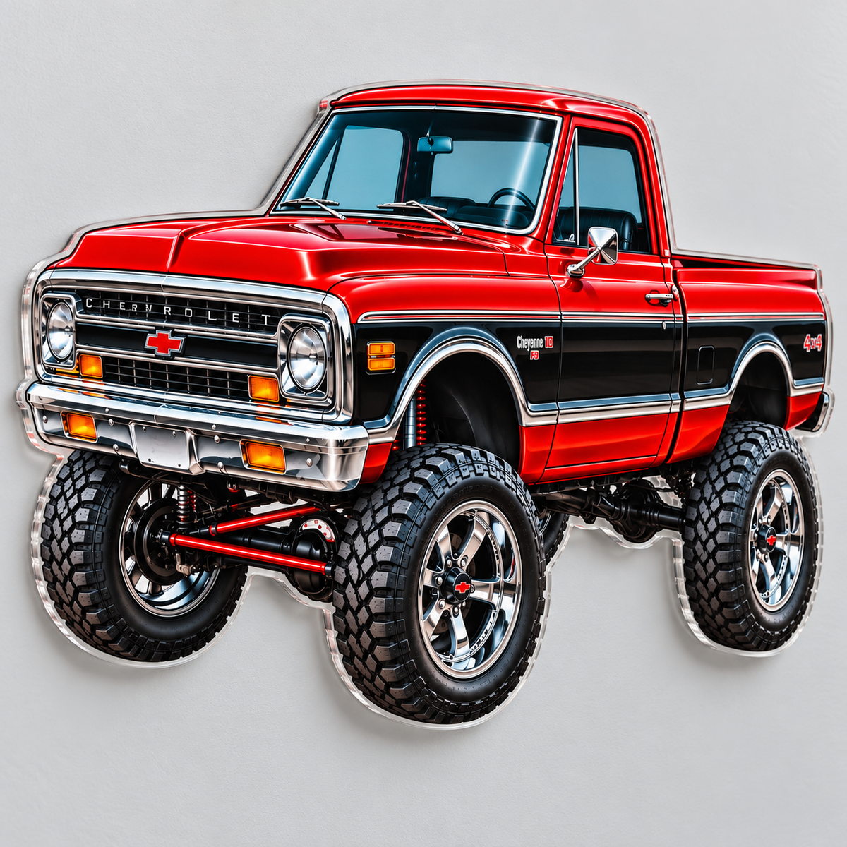 Red & Black Classic Lifted Truck contour cut acrylic wall sign — angle mockup