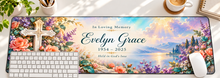 Faith and Eternal Blooms personalized memorial desk mat — overhead workspace mockup