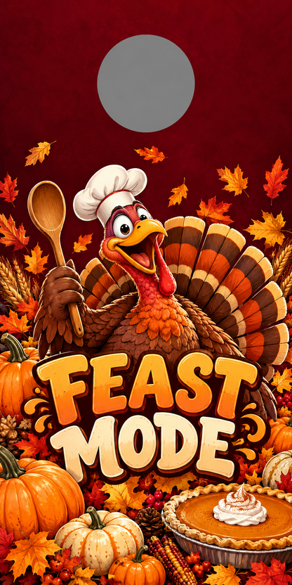 Feast Mode Funny Turkey Thanksgiving Cornhole Board Wraps gray hole placement preview