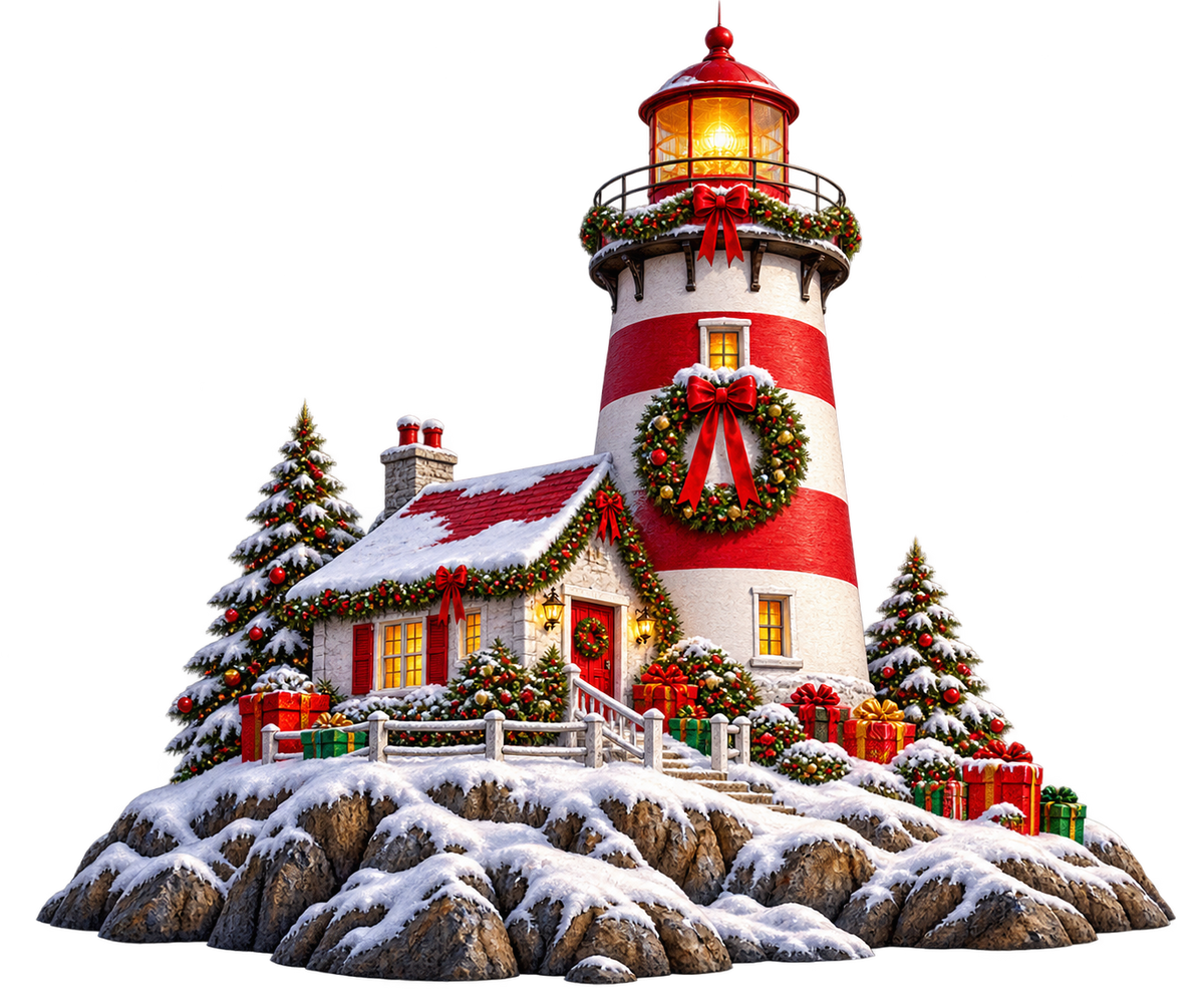 Festive Christmas Lighthouse standalone decal only