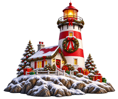 Festive Christmas Lighthouse standalone decal only