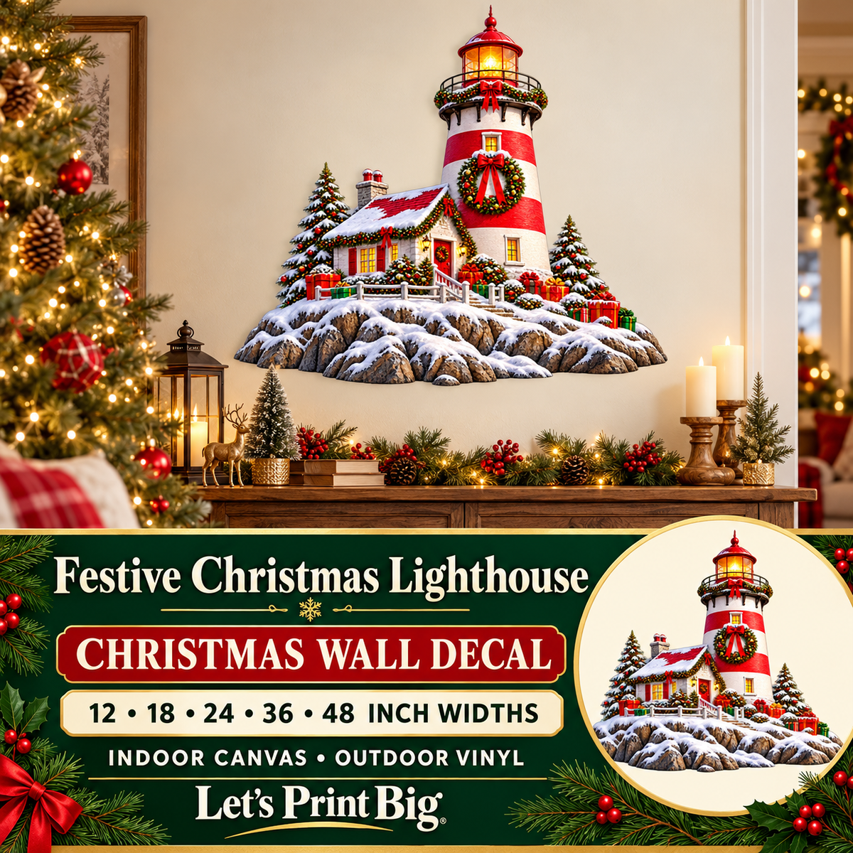 Festive Christmas Lighthouse summary – 12 to 48 inch widths