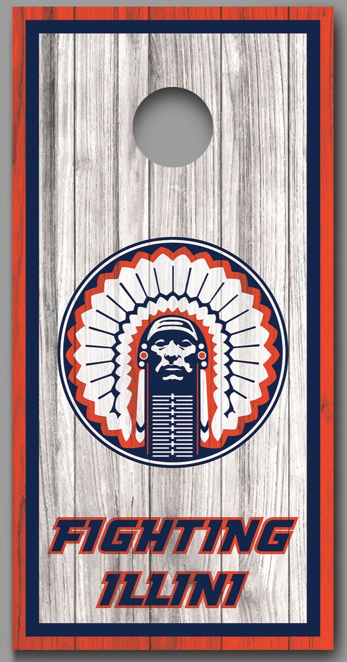 Fighting Illini Chief Cornhole Board Decal Wraps