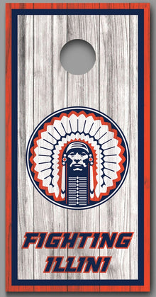 Fighting Illini Chief Cornhole Board Decal Wraps