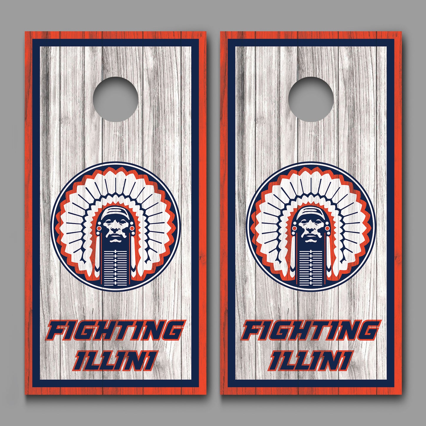 Fighting Illini Chief Cornhole Board Decal Wraps