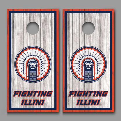 Fighting Illini Chief Cornhole Board Decal Wraps
