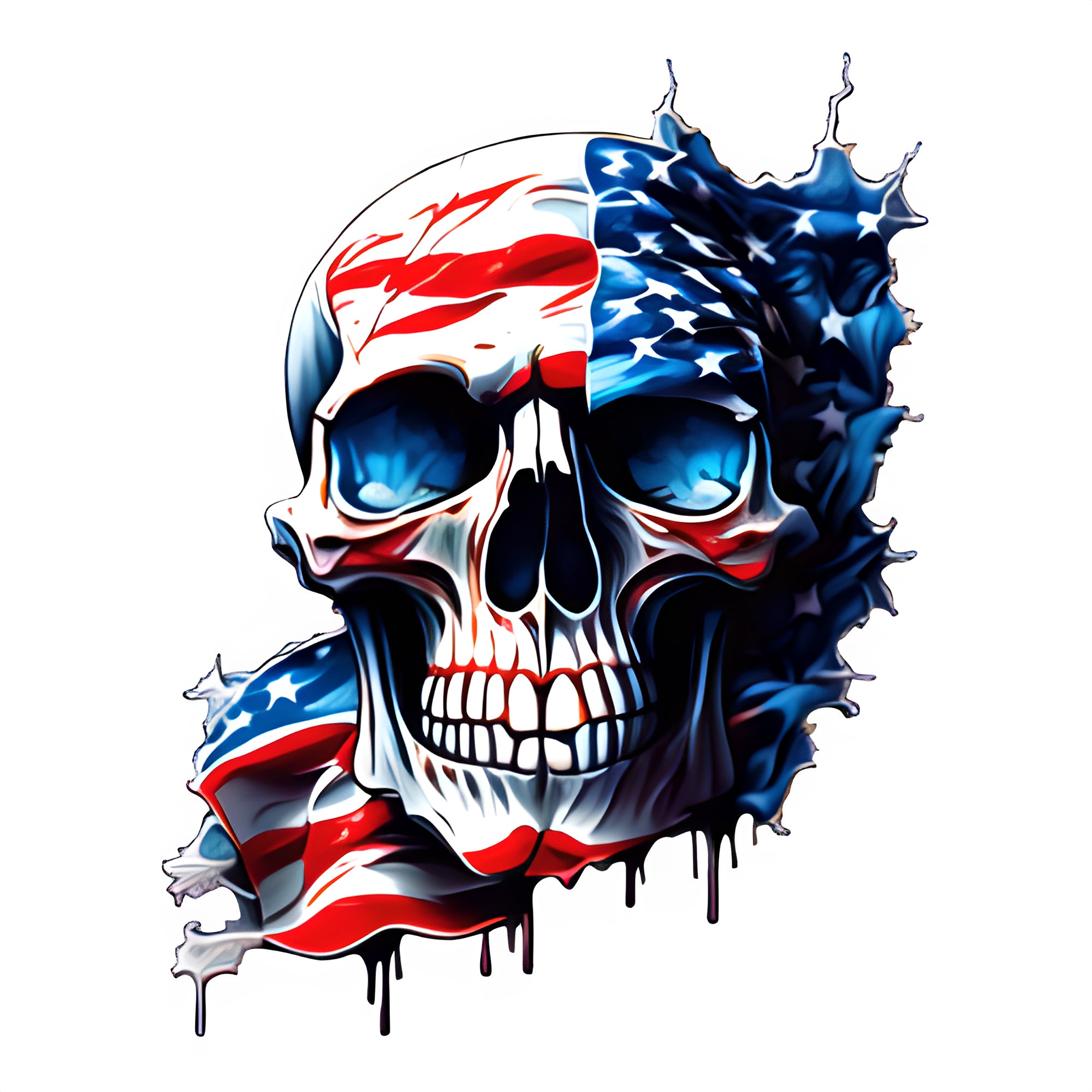 American Flag Skull (Design 3) Color Contour Cut Decal Sticker