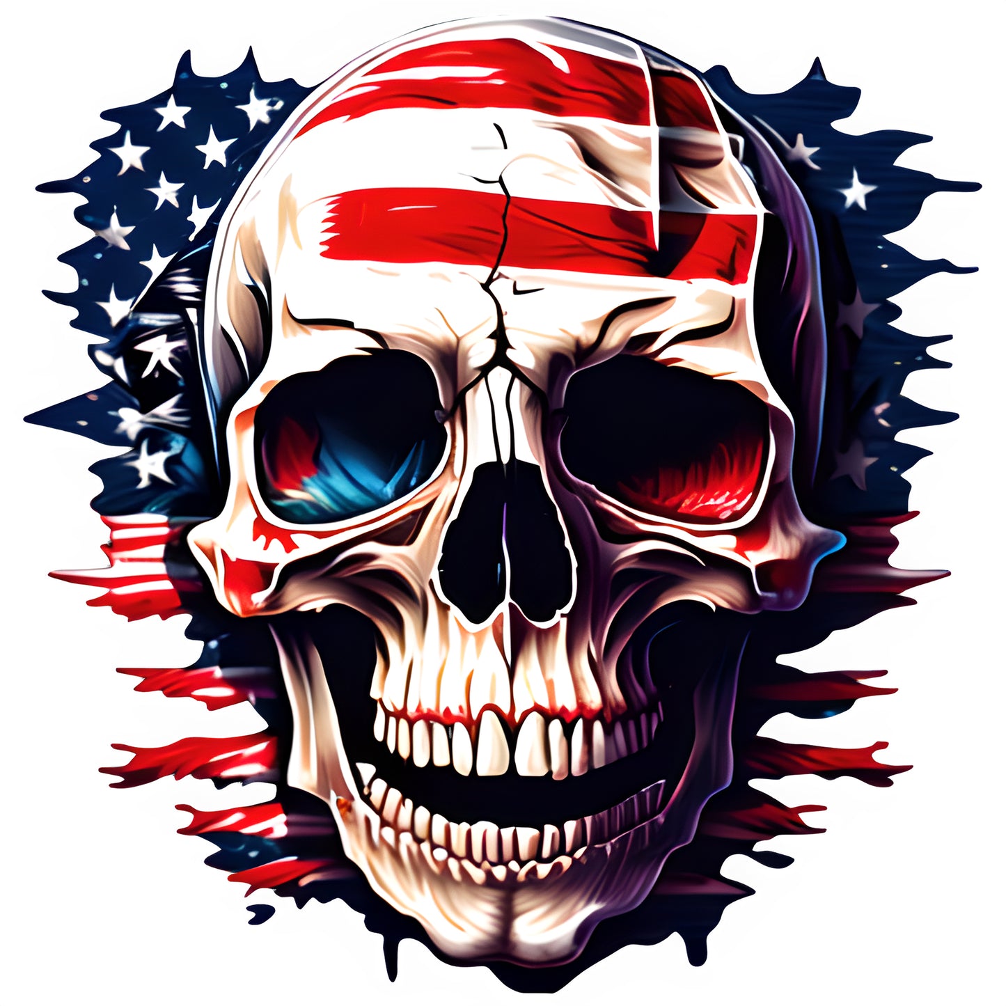 American Flag Skull (Design 5) Color Contour Cut Decal Sticker