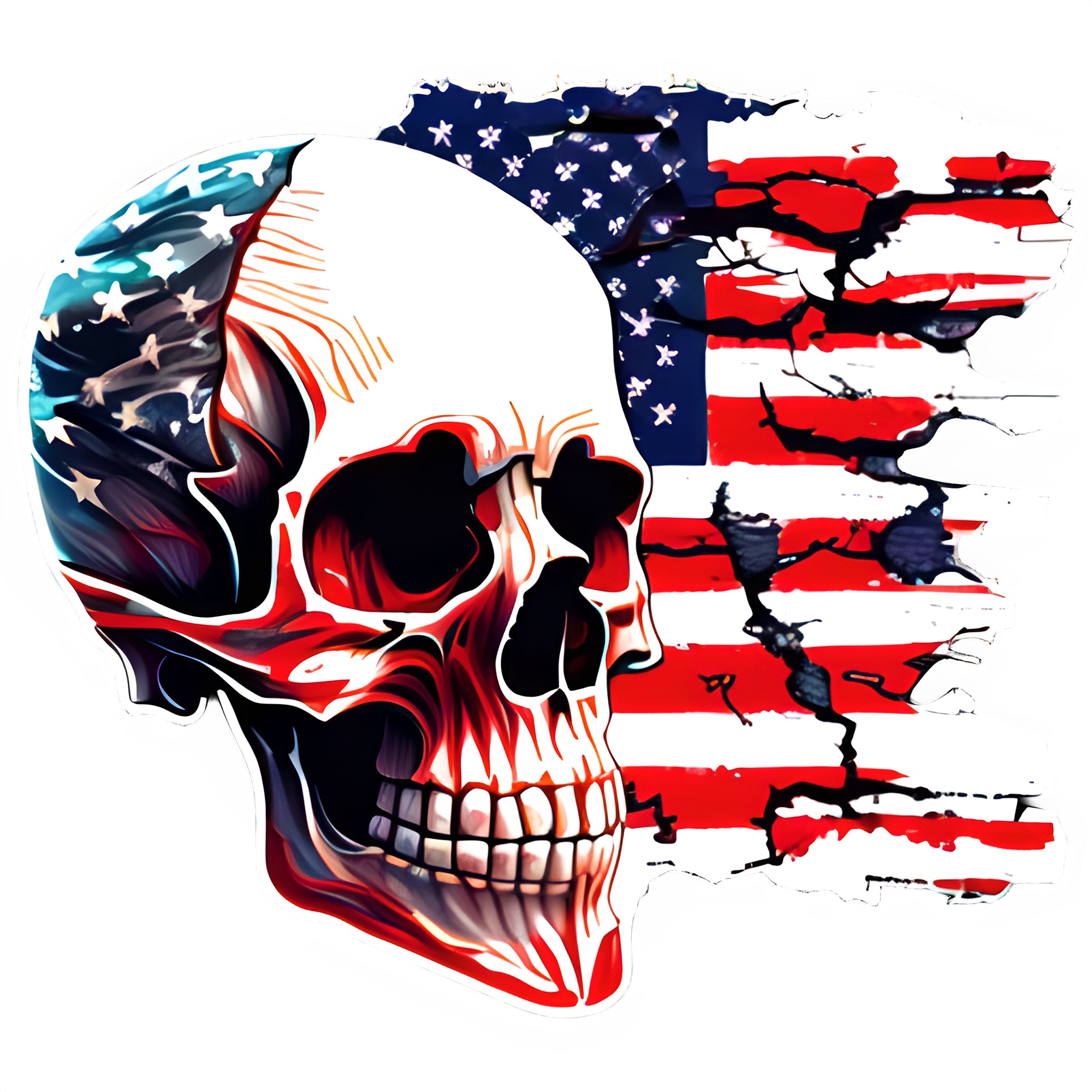 American Flag Skull (Design 7) Color Contour Cut Decal Sticker