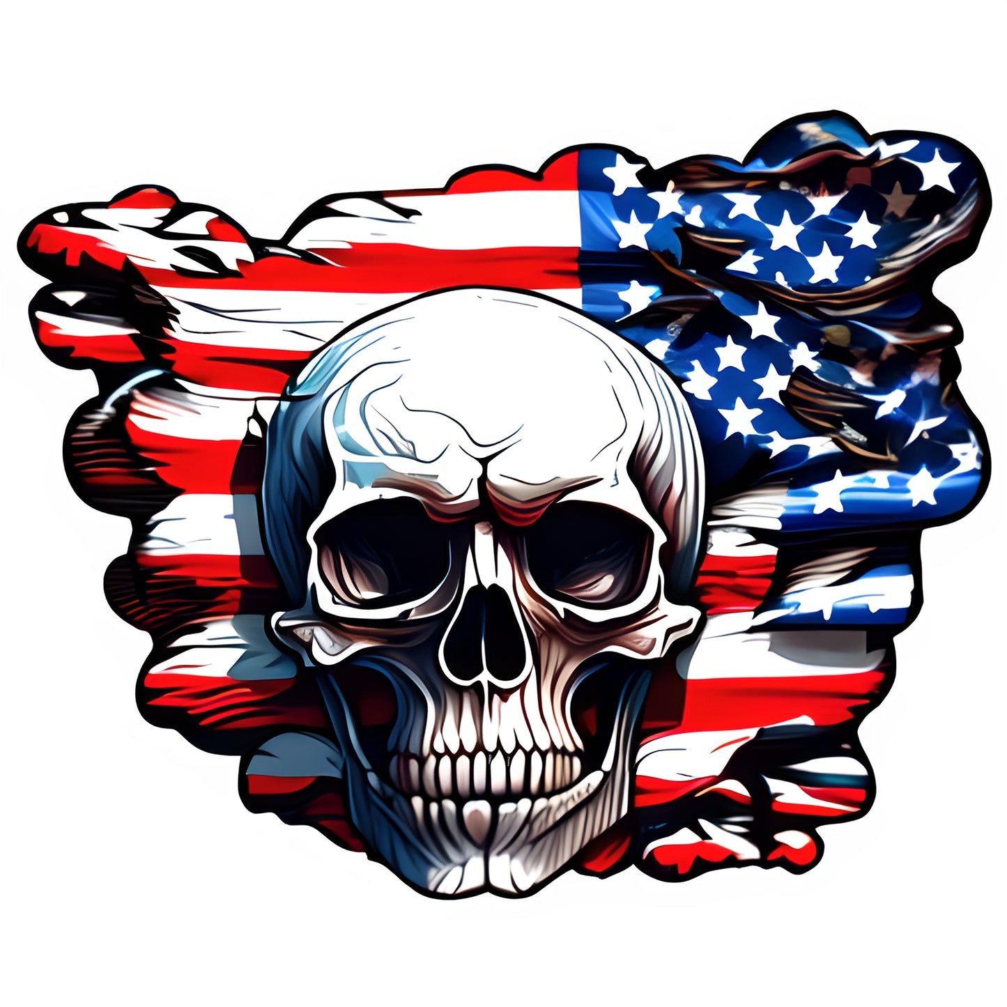 American Flag Skull (Design 8) Color Contour Cut Decal Sticker