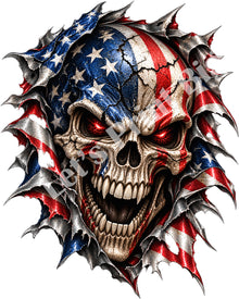 American Flag Skull Metal Rip Premium Contour-Cut Decal