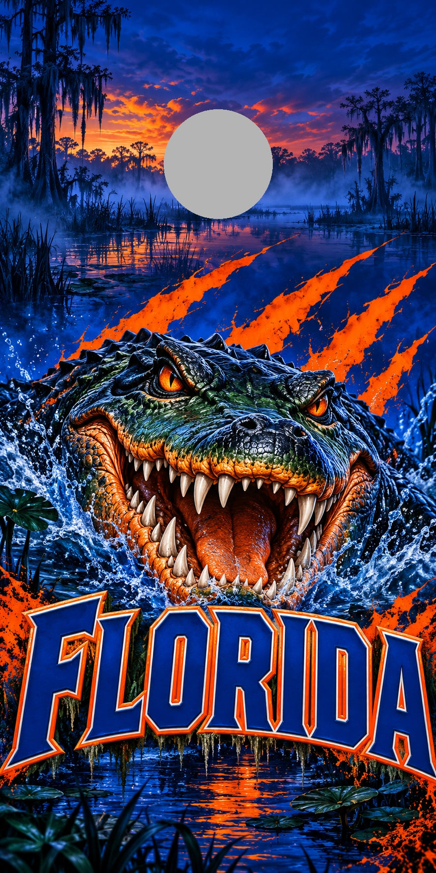 Florida Gator Swamp Cornhole Board Wraps with plain gray hole-position preview