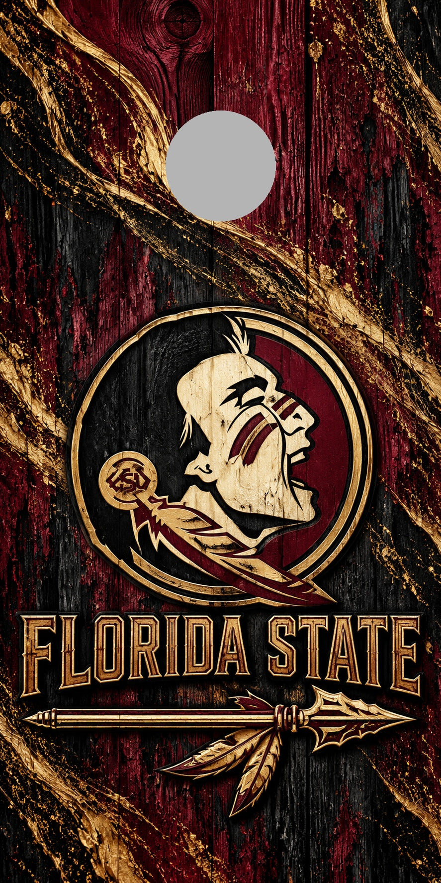 Florida State Garnet Legacy cornhole wrap with plain gray hole placement preview