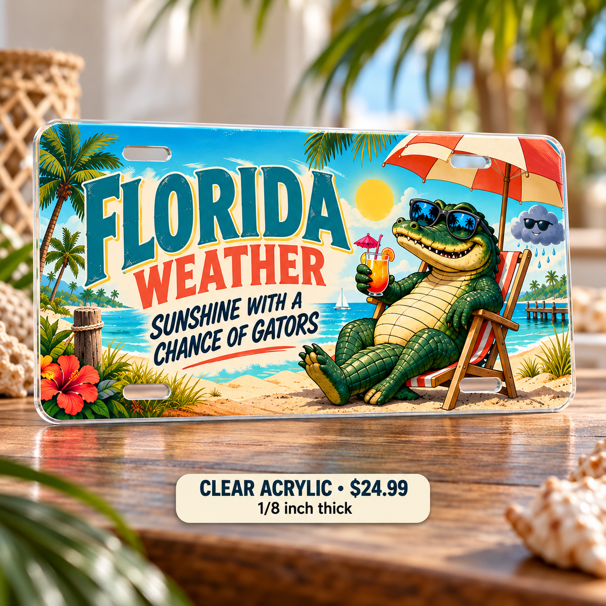 Florida Weather Report funny license plate — one-eighth-inch reverse UV printed acrylic $24.99