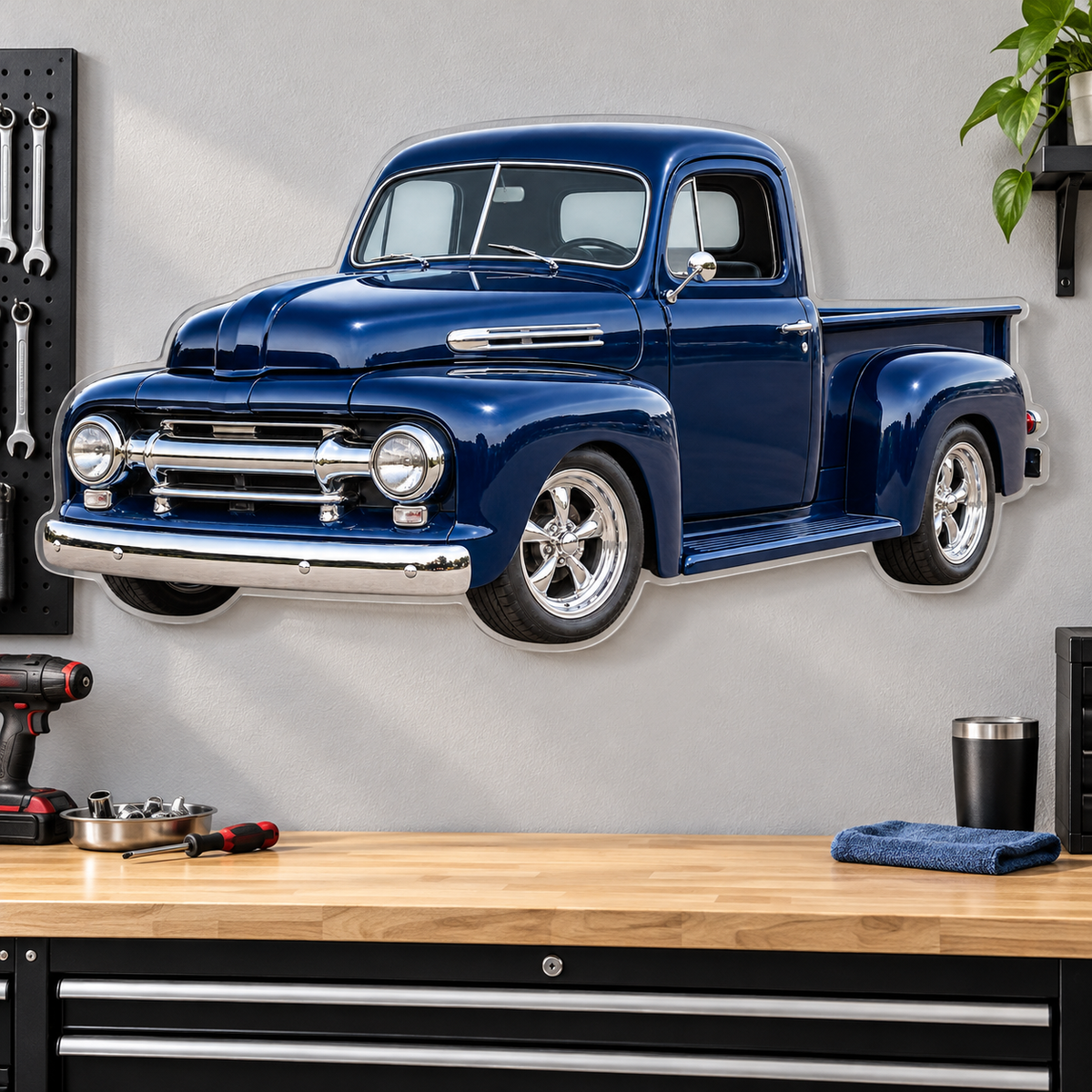 1950s Ford F-1 Midnight Blue acrylic sign garage mockup