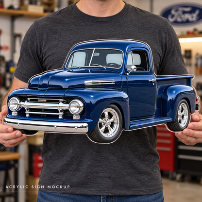 1950s Ford F-1 Midnight Blue acrylic sign held mockup
