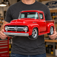 1950s Ford F-100 Cherry Red acrylic sign held mockup