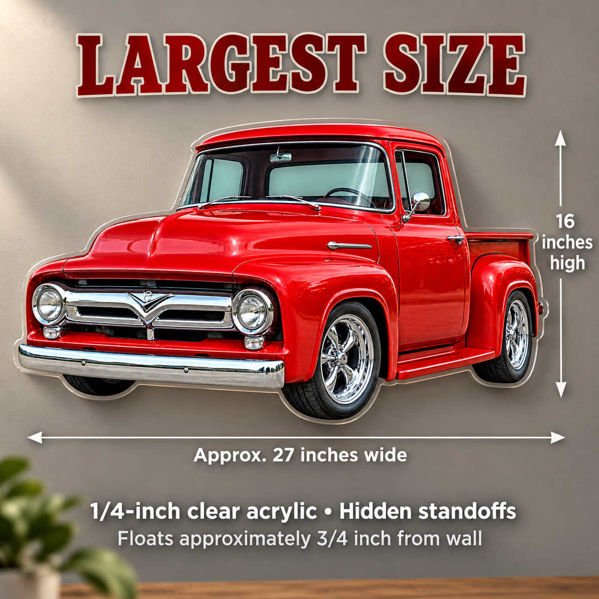 1950s Ford F-100 Cherry Red acrylic sign dimensions