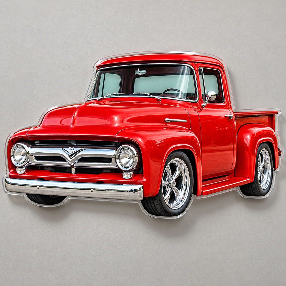 1950s Ford F-100 Cherry Red acrylic sign wall mockup