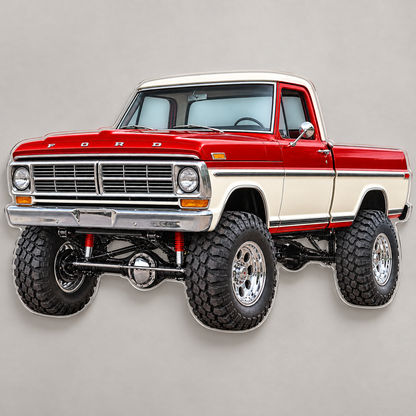 1969 Ford F-100 Candy Red and Wimbledon White acrylic wall sign wall mockup